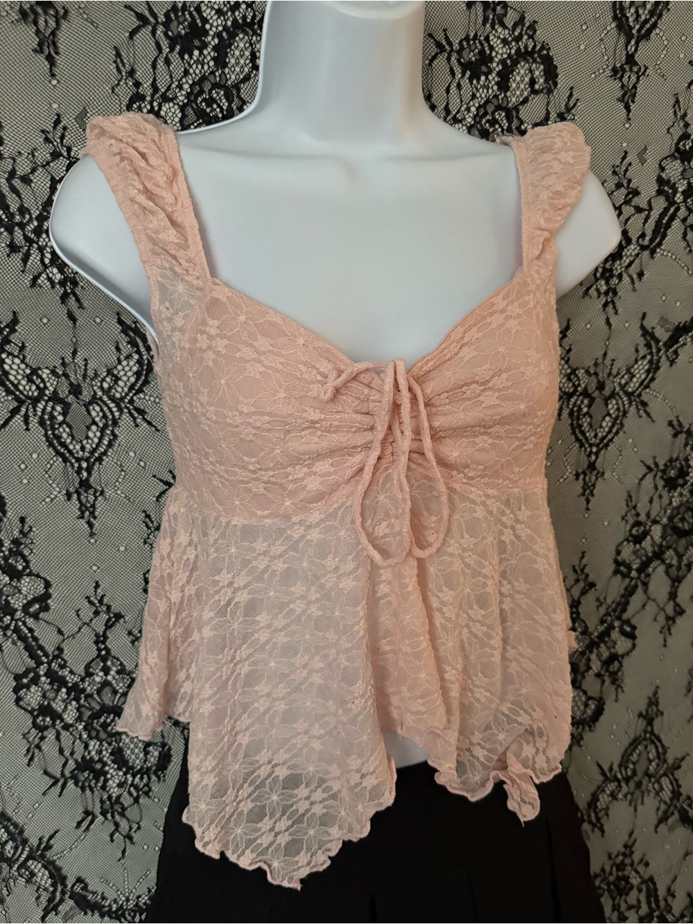 Lace Tie-Front Pink Sleeveless Top